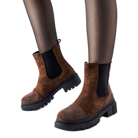 Botas marrones con circonitas de ante ecológico de Grinzane marrón