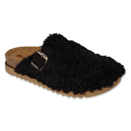 Pantuflas de mujer Inblu con aplicación de piel 155D147 negro