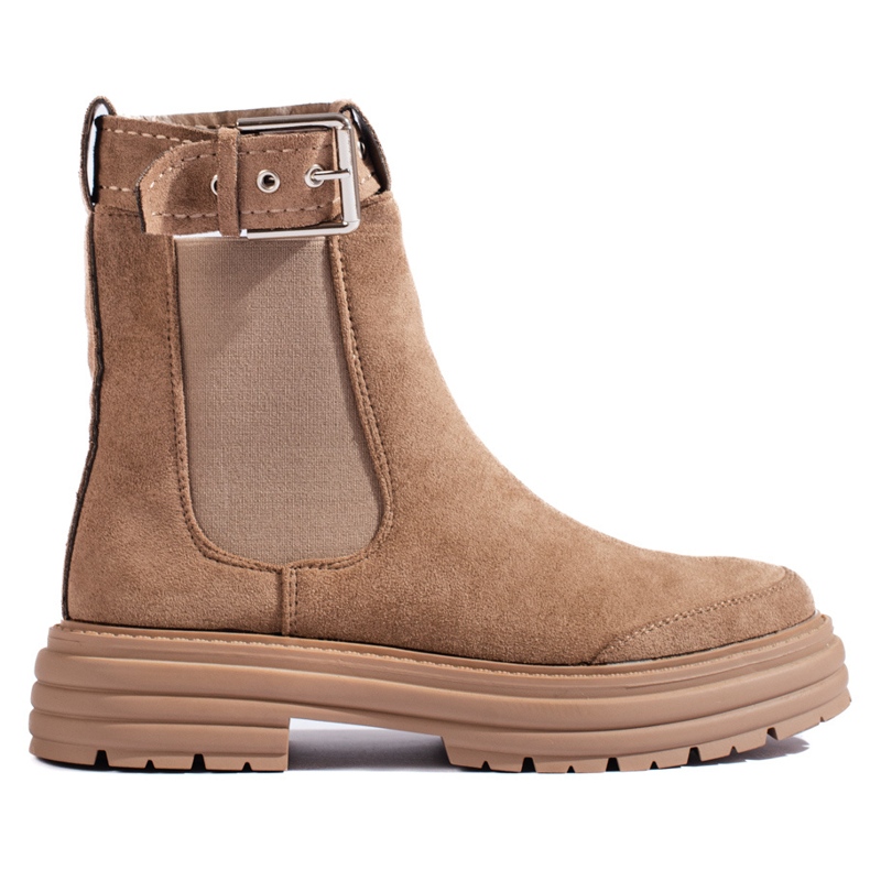 Botines de ante caqui con hebilla Shelovet beige