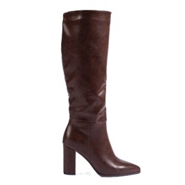 Elegantes botas de tacón marrones confeccionadas en piel ecológica Shelovet marrón