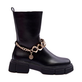 Botas Altas De Piel Con Cadena Negro Pugen