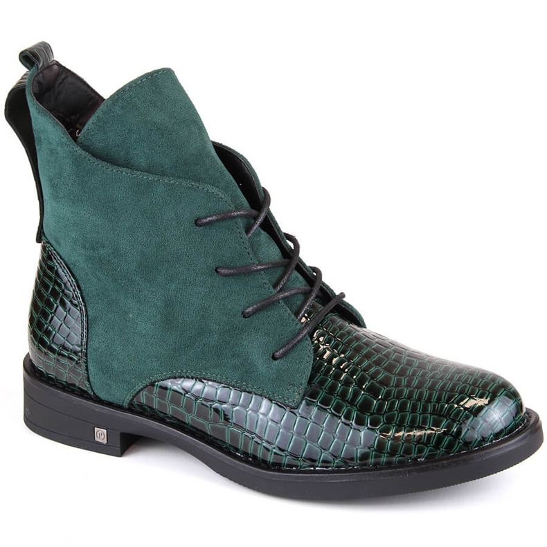 Botines de mujer con tacón plano, aislantes, verde Potocki SZ12080 Botines de mujer con tacón plano, aislantes, verde Potocki SZ12080