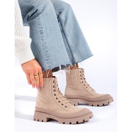 SHELOVET Botines beige con cordones de ante
