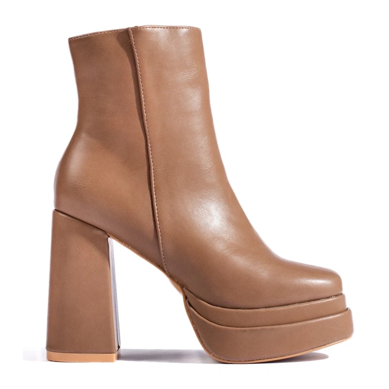 SHELOVET Botines de tacón beige oscuro marrón