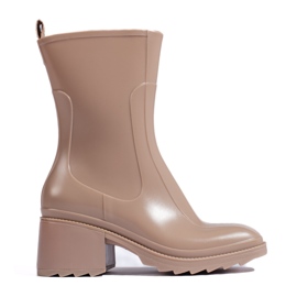 SHELOVET Botas de agua color crema con tacón y cremallera beige