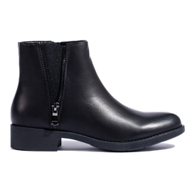 SHELOVET Botines negros bajos clásicos con cremallera decorativa.