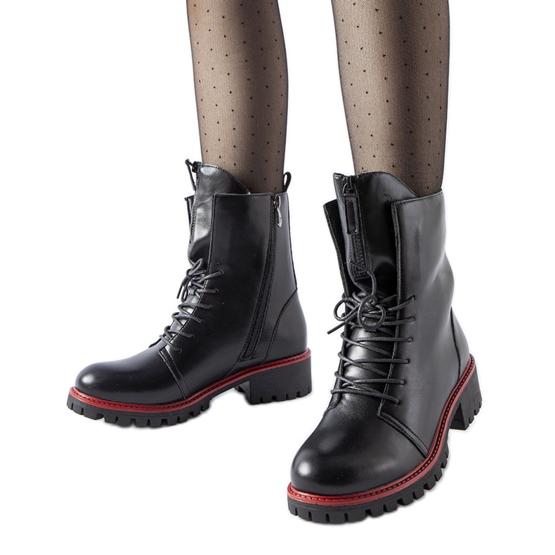 Botas bovver negras con adorno rojo Elisabetta negro