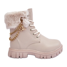 Botines infantiles calentitos de piel con cadena, Beige Cadia