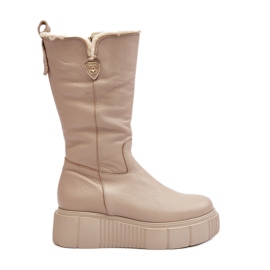 Lemar Botas de mujer de piel beige con lana Bayla
