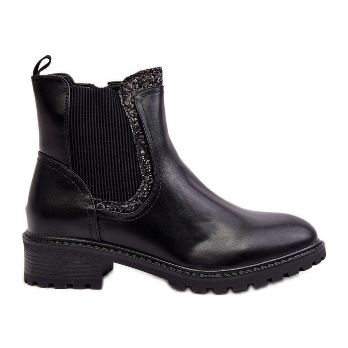 Botas Chelsea de mujer con caña baja y tacón plano, Negro Kassona
