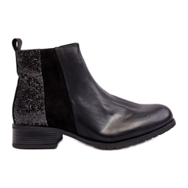 Botas Chelsea de mujer con tacón plano y lentejuelas, Negro Messio
