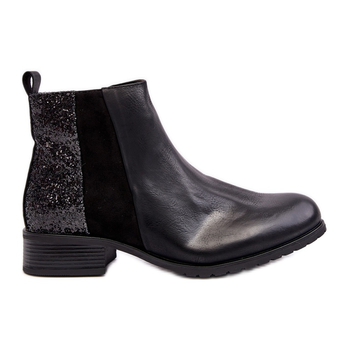 Botas Chelsea de mujer con tacón plano y lentejuelas, Negro Messio
