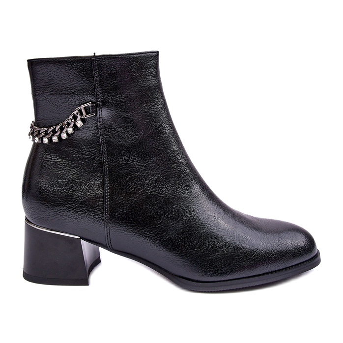 Seastar Botas de cuero para mujeres de baja tacón con cadena negra negro