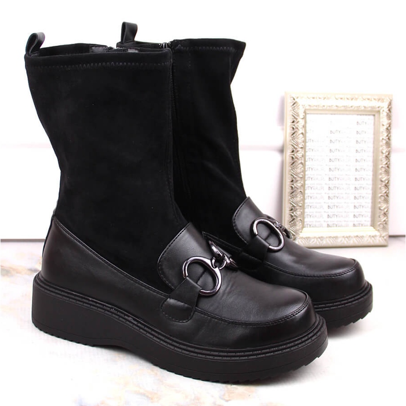 Botas de mujer, mocasines con plataforma negros aislantes, Sabatina DM23-18N