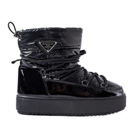 Botas de nieve de charol negro con banda elástica.