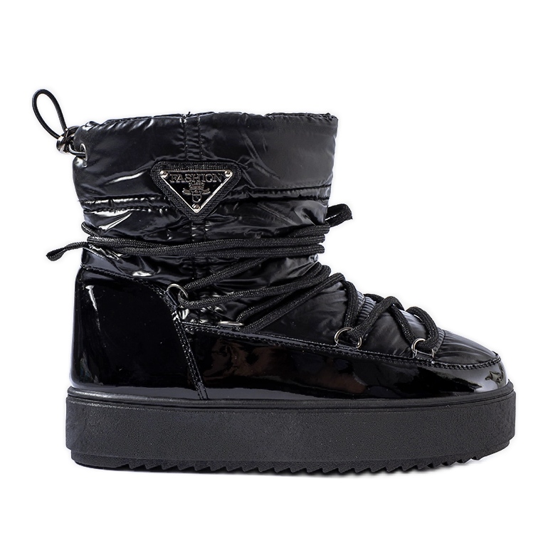 Botas de nieve de charol negro con banda elástica.