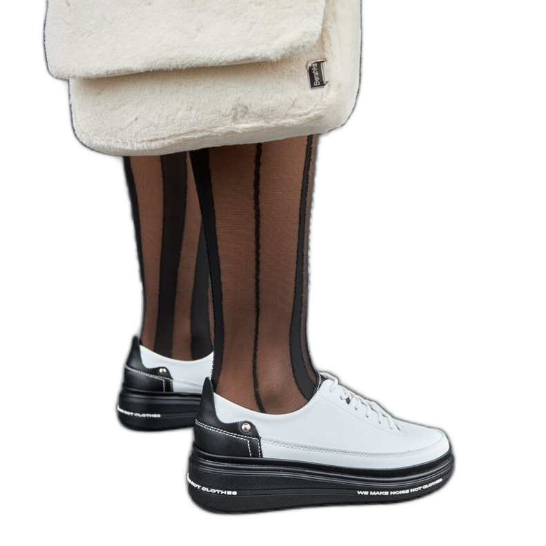 Deportivas con cuña de piel en blanco y negro Piano