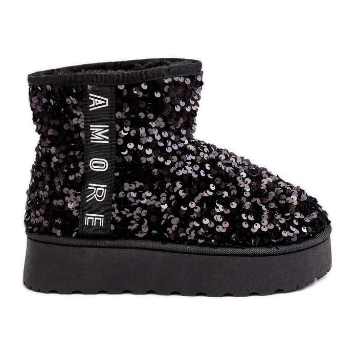 Botas de Nieve Mujer Plataforma Decoradas con Lentejuelas Silmo Negro