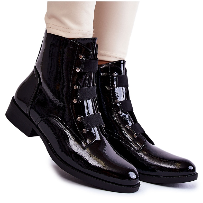 S.Barski Botas Calientes Lacadas Tacón Plano Negro Geira