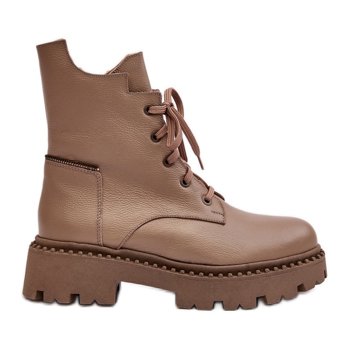 Botas Trapper Mujer Piel Con Cremallera Zazoo 949P Beige Oscuro Botas Trapper Mujer Piel Con Cremallera Zazoo 949P Beige Oscuro