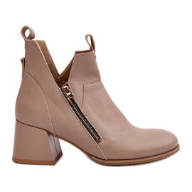 Botas De Mujer De Piel Con Tacón Bajo Y Recortes Zazoo 850 Beige