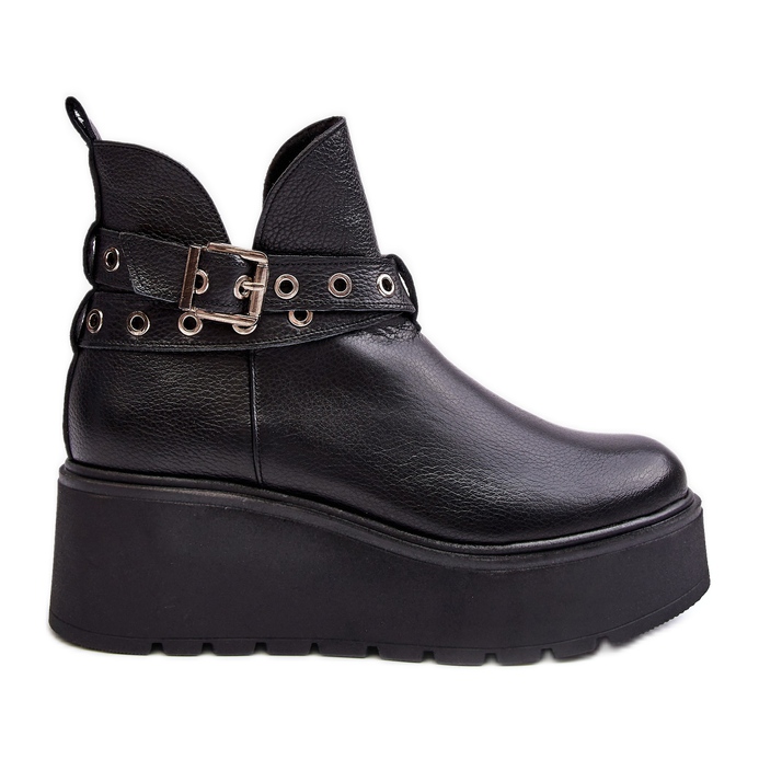 Botas Mujer Piel Con Plataforma Cuña Con Tiras Zazoo 1752 Negro Botas Mujer Piel Con Plataforma Cuña Con Tiras Zazoo 1752 Negro