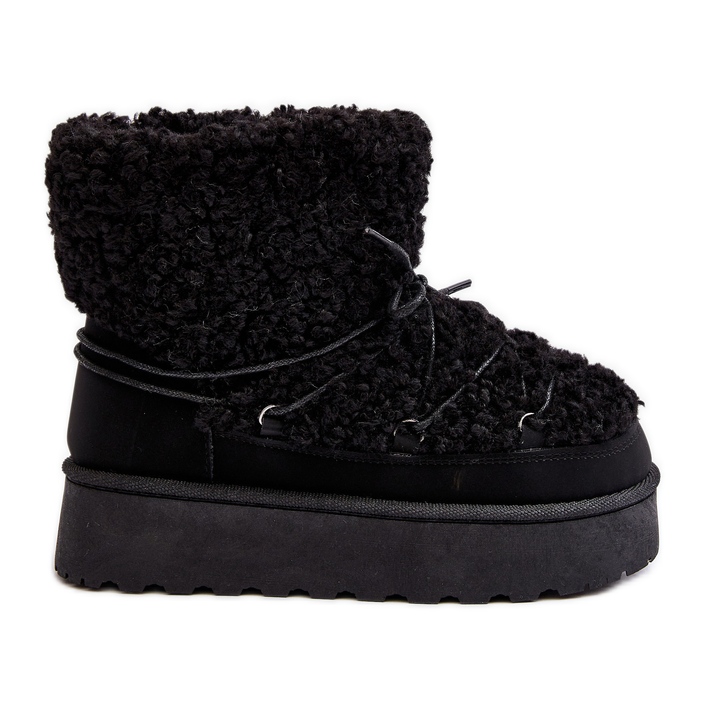 Botas de nieve con cordones y suela gruesa para mujer, Negro Loso