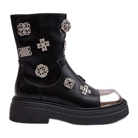 S.Barski Botines de piel con aislamiento y adornos D&amp;A MR870-14A Negro