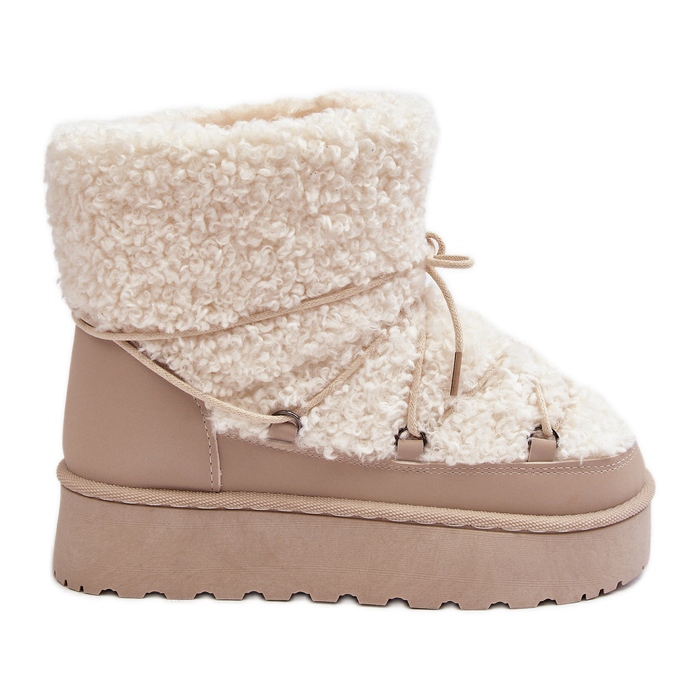 Botas de nieve para mujer con cordones y suela gruesa, Beige Loso