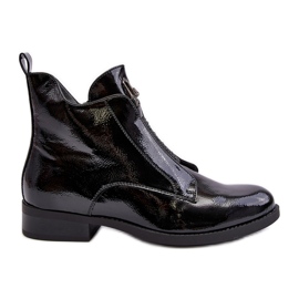 Botas de tacón plano para mujer en charol, negro cálido S.Barski HY75-120 Negro