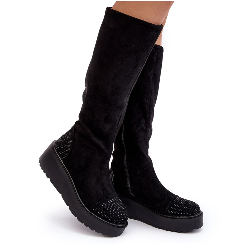 Botas de ante para mujer con plataforma S.Barski, negro