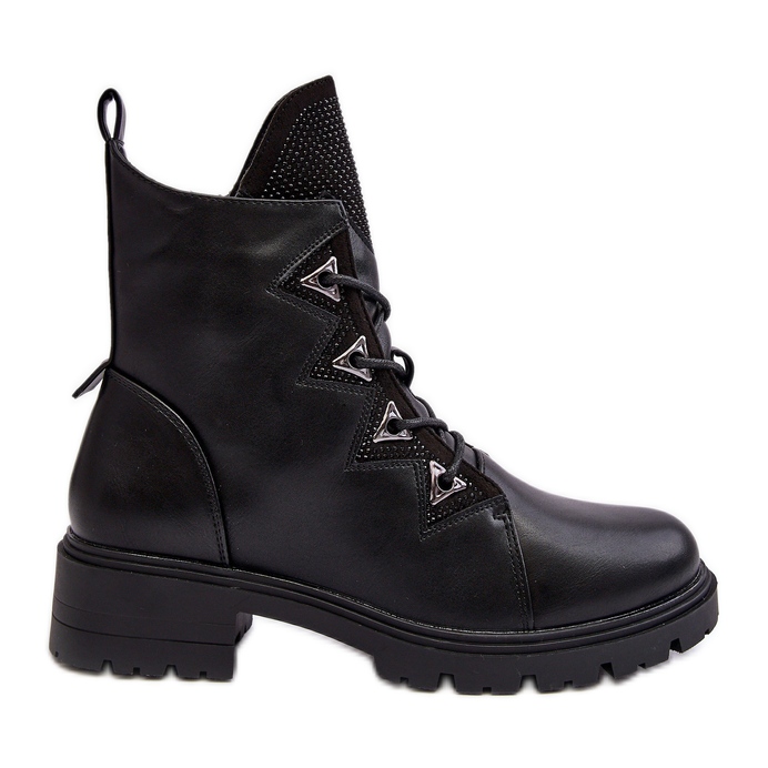 Botas Aislante De Piel Con Pedrería Negro Gwen S.Barski HY93-52A