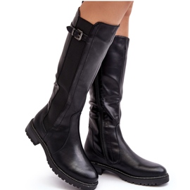 Botas por encima de la rodilla con tacón plano para mujer, negro Klemmo