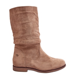 Botas De Mujer Beige Con Tacón Plano Y Parte Superior Fruncida Kotine