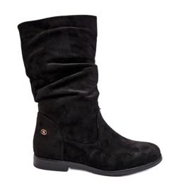 Botas planas de mujer con parte superior fruncida, negro Kotine