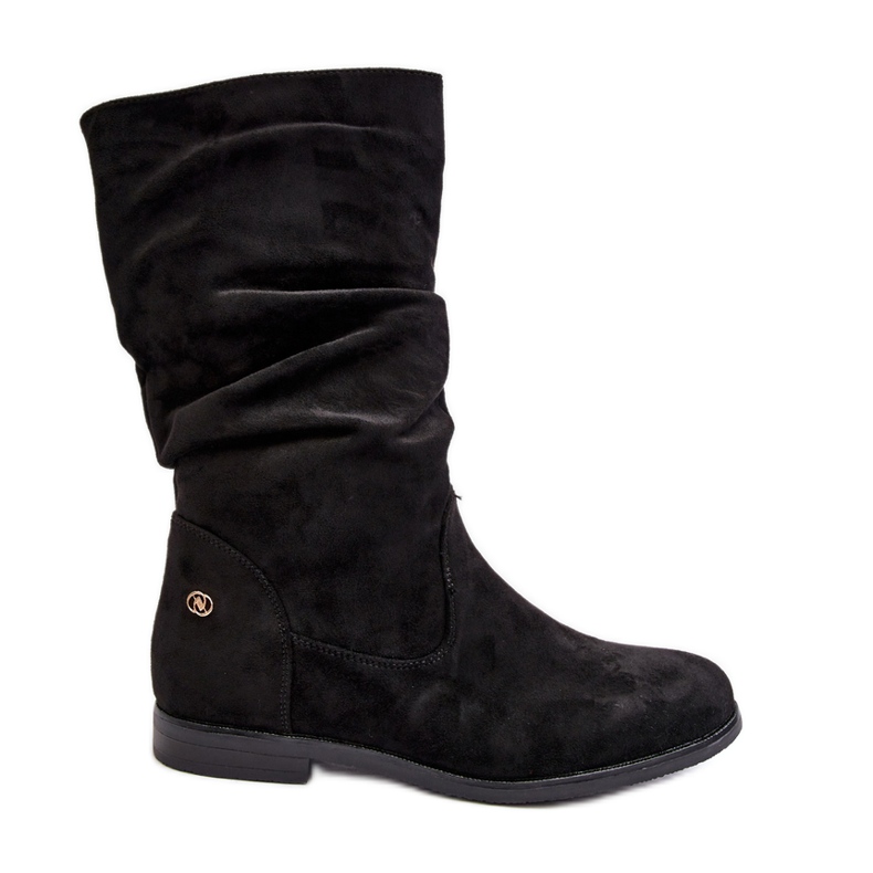 Botas planas de mujer con parte superior fruncida, negro Kotine