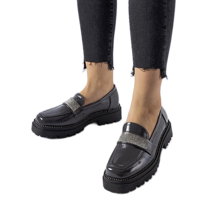 Mocasines de charol gris oscuro de Fecteau Mocasines de charol gris oscuro de Fecteau