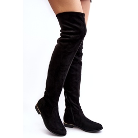Super Me Botas por encima de la rodilla para mujer con tacón plano, Bikka negra negro