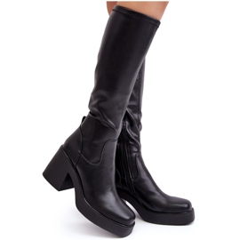 S.Barski Botas por encima de la rodilla para mujer con tacón alto enorme D&amp;A SN622-10 Negro