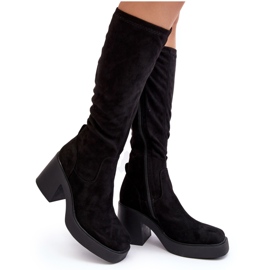 S.Barski Botas por encima de la rodilla para mujer con tacón alto enorme D&amp;A SN622-10A Negro