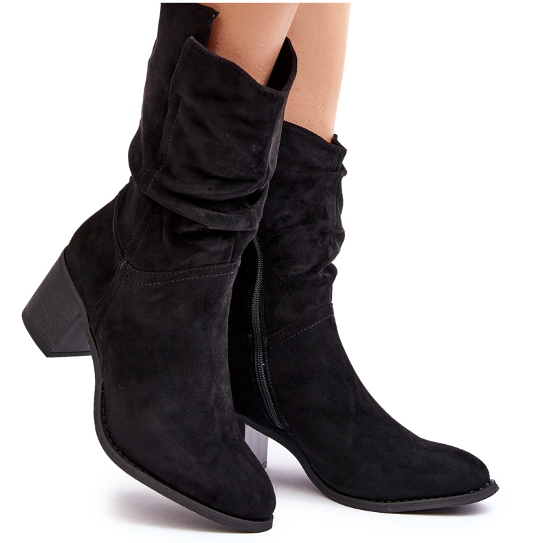 Botas aislantes para mujer con parte superior fruncida y tacón alto, Black Shavy negro Botas aislantes para mujer con parte superior fruncida y tacón alto, Black Shavy negro