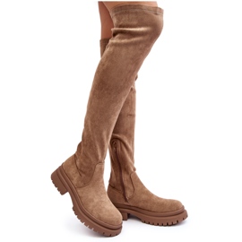 Botas planas por encima de la rodilla para mujer Beige Silune