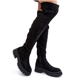 Botas Planas Por Encima De La Rodilla Mujer Negro Silune