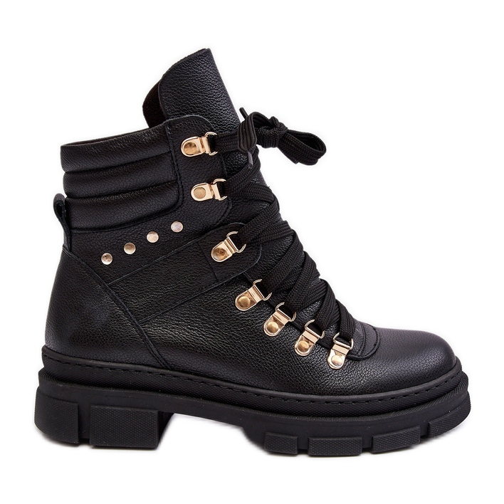 Botines Mujer Piel Trappers Con Cordones Zazoo K01 Negro