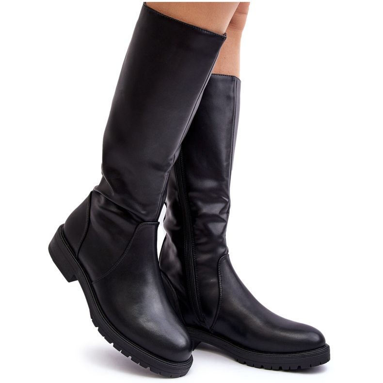 Sergio Leone Botas aislantes para mujer con tacón plano, negro Evelio Sergio Leone Botas aislantes para mujer con tacón plano, negro Evelio
