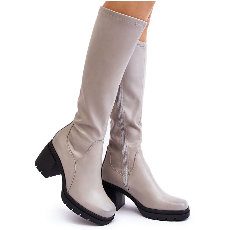 Sergio Leone Botas de tacón alto por encima de la rodilla para mujer, gris cálido Sislene Sergio Leone Botas de tacón alto por encima de la rodilla para mujer, gris cálido Sislene