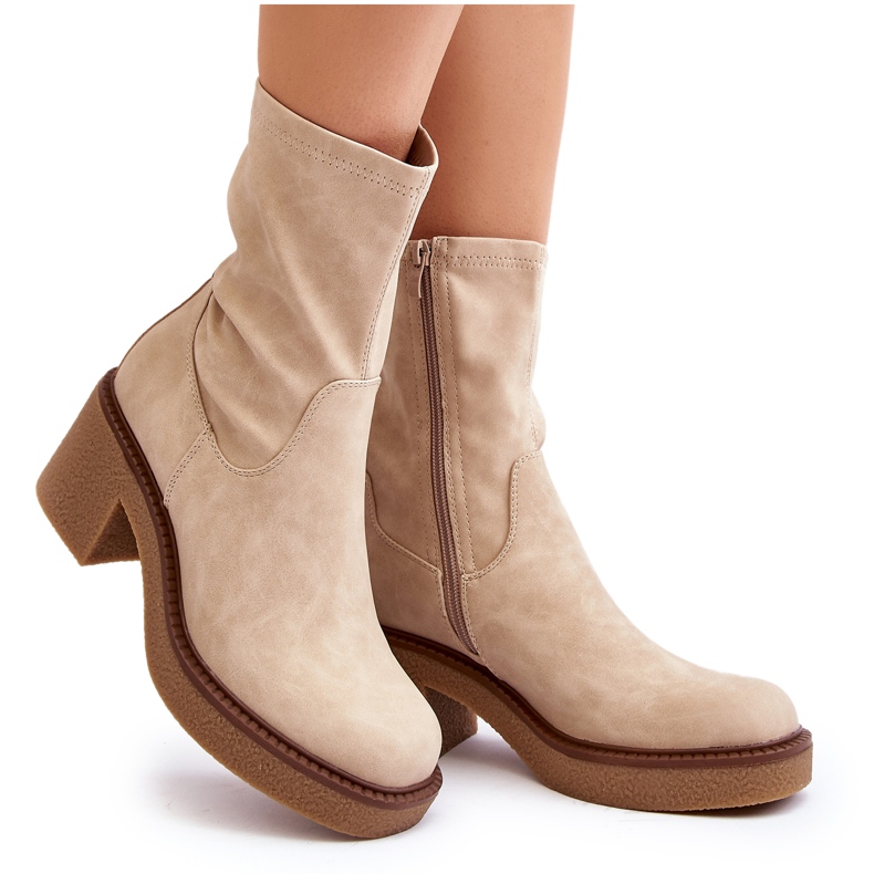 Sergio Leone Botas de mujer Tozanna beige con tacones gruesos