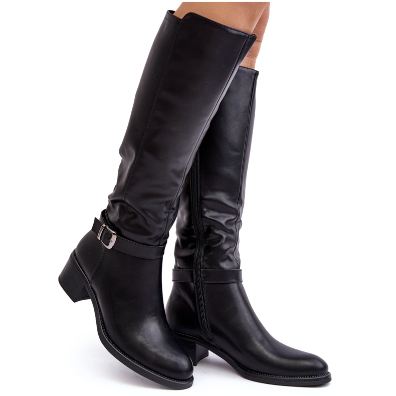 Sergio Leone Botas de tacón bajo por encima de la rodilla para mujer Negro Bafiske Sergio Leone Botas de tacón bajo por encima de la rodilla para mujer Negro Bafiske