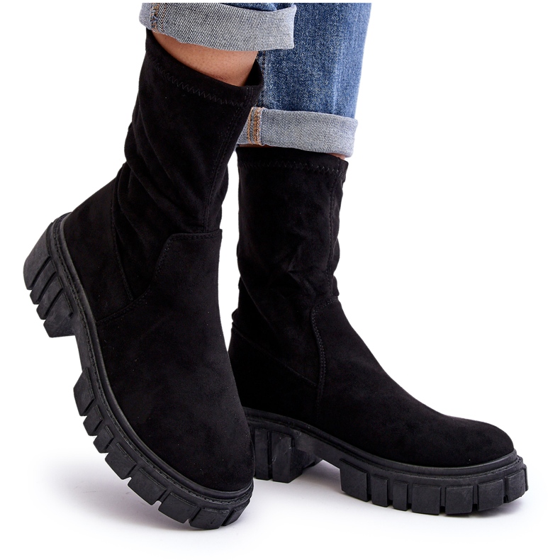 Botas sin cordones Workers con tacón plano Negro Divella