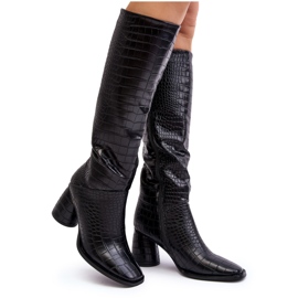 Botas Mujer Tacón Hasta La Rodilla, Estampado Serpiente, Negro Ceriona